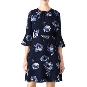 Kate Spade Night Rose Bell Sleeve Dress Size 0 Blue Romantic Botanical